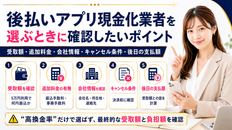 後払いアプリ現金化業者を選ぶときに確認するポイント