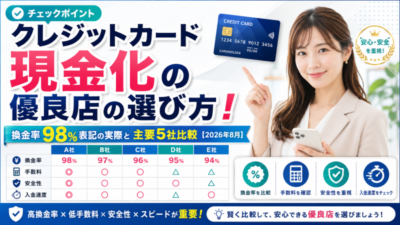クレジットカード現金化の優良店の選び方！換金率98%表記の実際と主要5社比較【2026年8月】